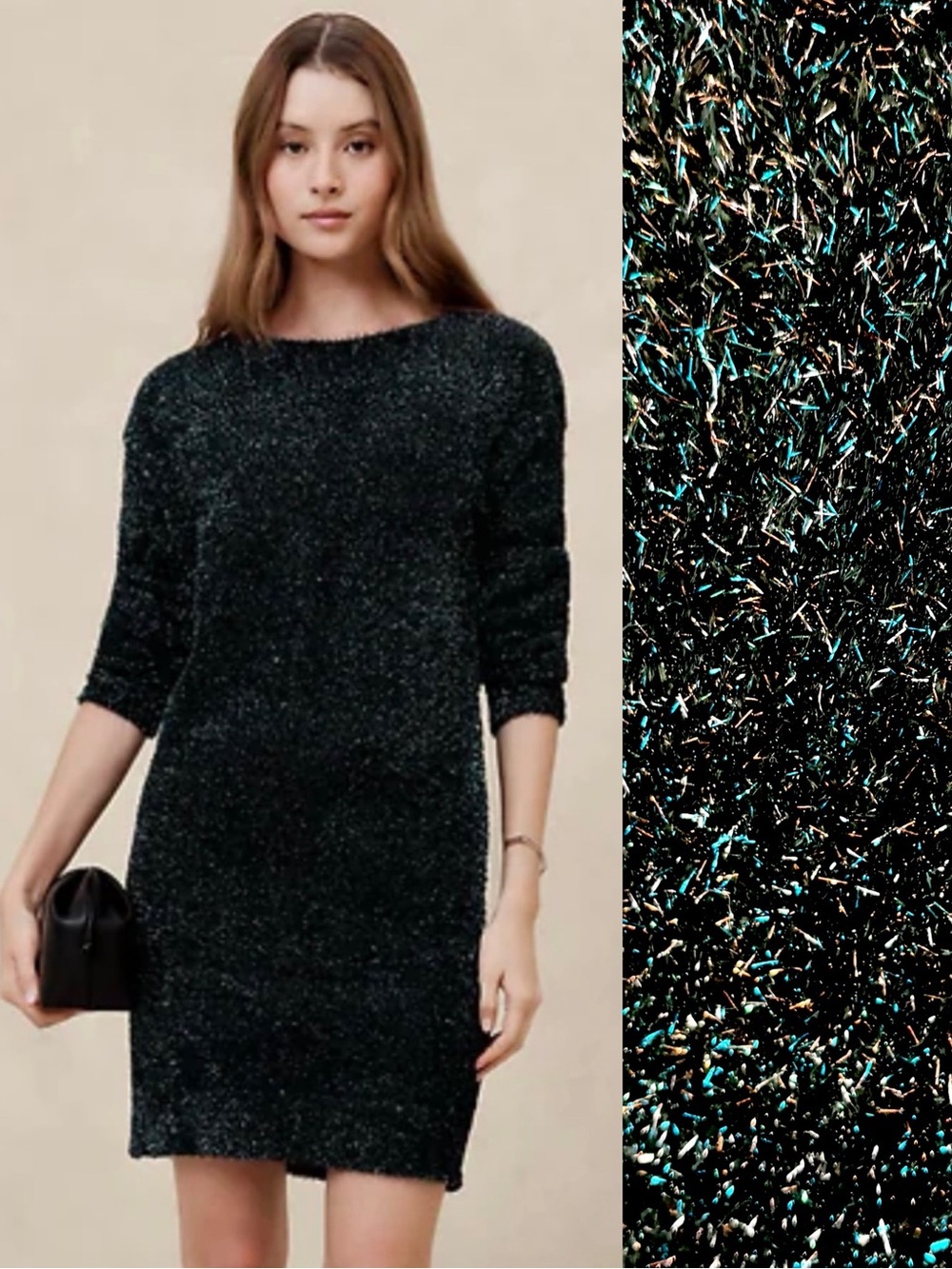 Banana Republic Factory Black Sparkly Tinsel Knit Fuzzy Mini Sweater Dress L